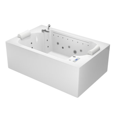 Baignoire de massage en acrylique pour deux personnes avec contrôle de thermostat et robinet cascade et panneau de contrôle de lumière à DEL CASAINC