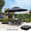 13' x 13' Round Wood Pattern Cantilever Umbrella With Wheeled Base,Navy-54432248