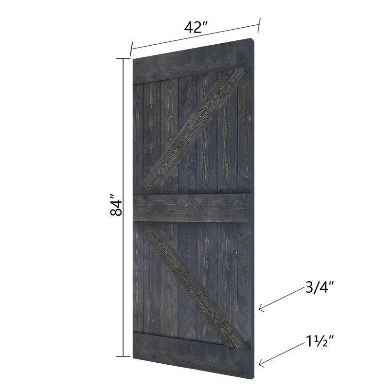 Porte de grange coulissante double en bois massif de style K avec ensemble de quincaillerie - Assemblage requis, Gris carbone