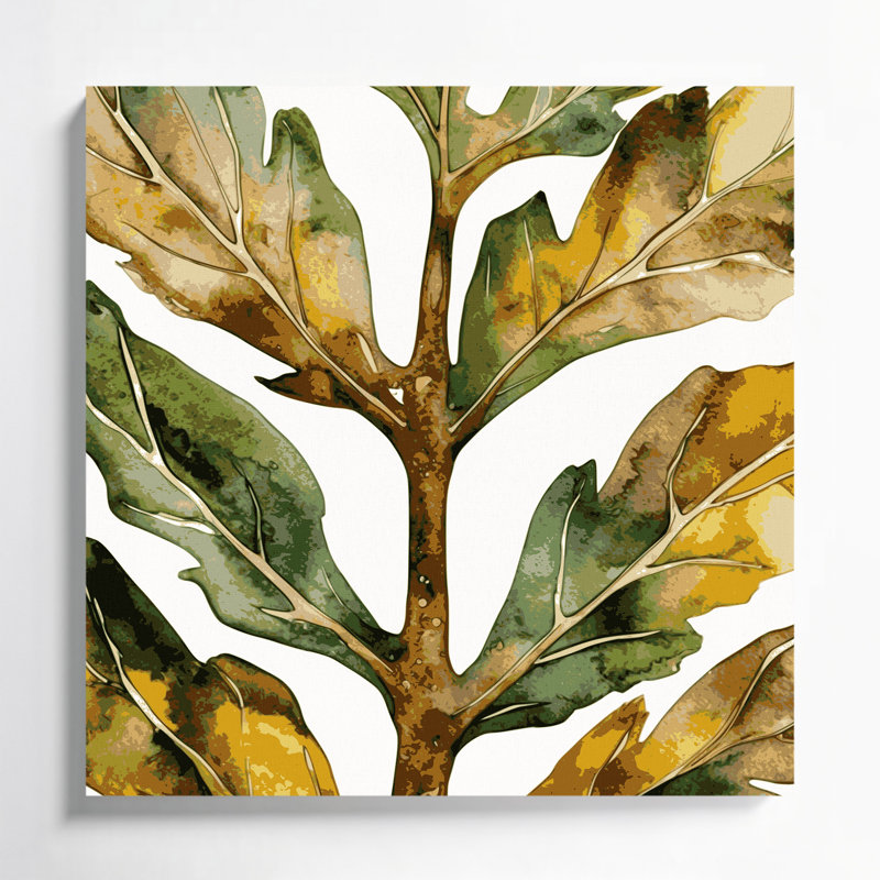 "Watercolor Botanical 52", art mural sur toile brune, H 12 po x l 12 po