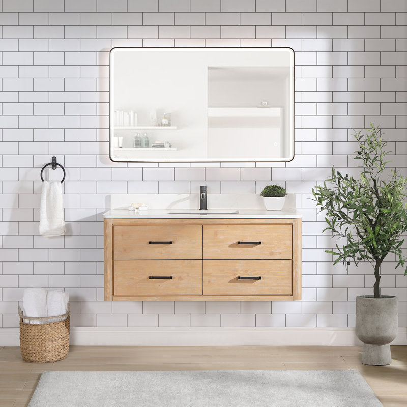 Ensemble de meuble-lavabo simple 48 po avec plateau Cristo, Bois de sapin brun