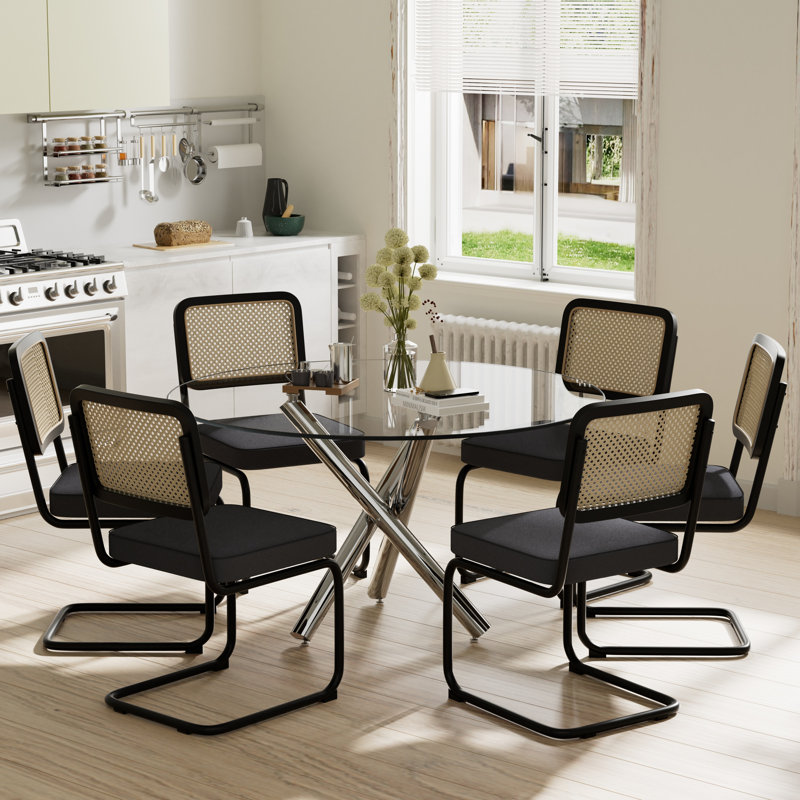 Ensemble de table de salle à manger Elegant, H 30 po x L 47 po x l 47 po, 7, Noir
