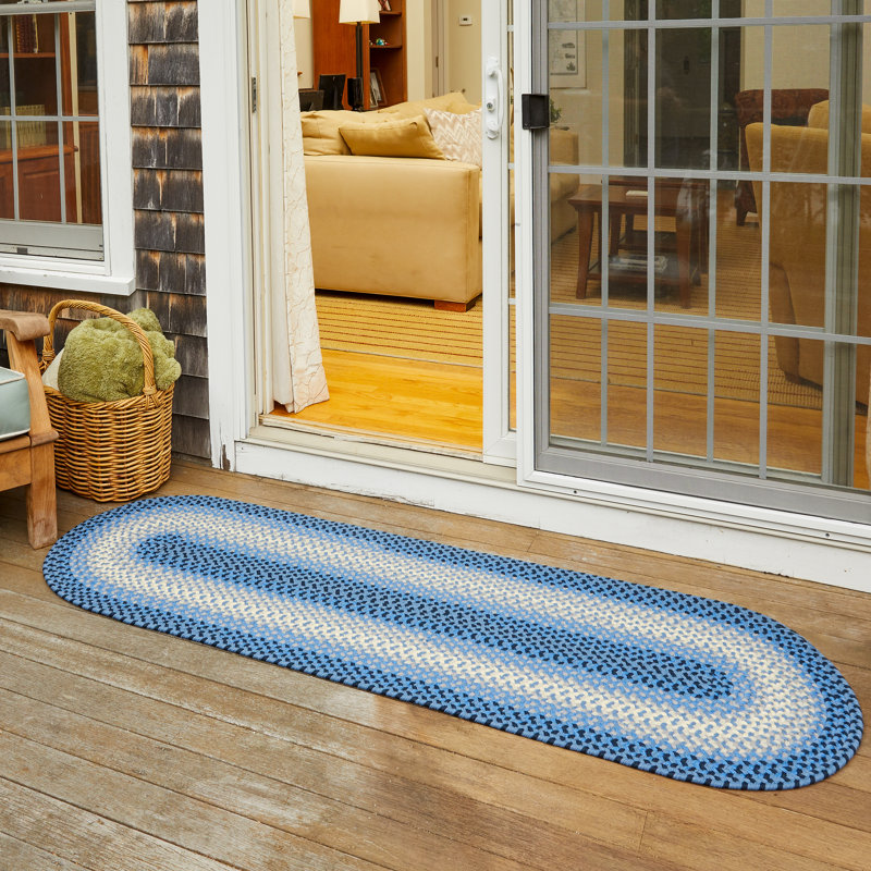 Tapis intérieur / extérieur bleu tressé à la main Engstrom, Tapis de couloir 2 pi x 8 pi