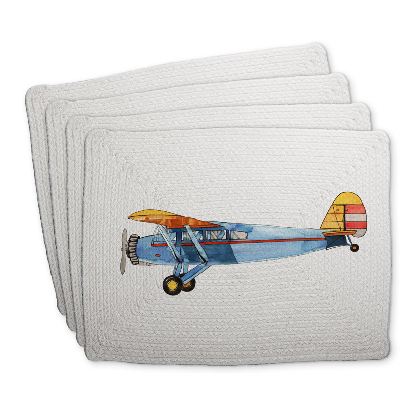 Braided Polyester Placemats - Set of 4 | Small Blue Plane Decor