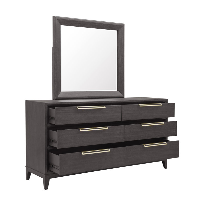 Quincy Transitional Brown Rectangular Wood Dresser Mirror