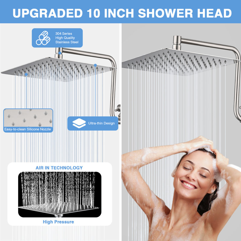 All Metal 10 Inch Shower Head With Handheld Spray Combo, Built-in Mode 3-way Diverter, Brushed Nickel
