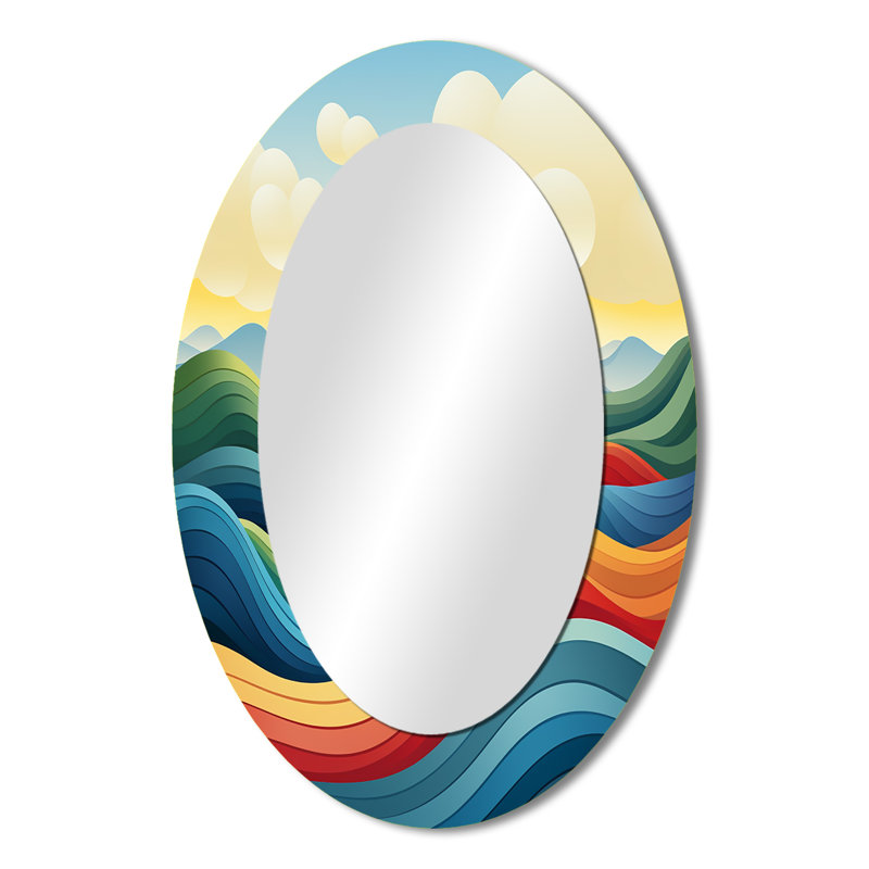 Miroir mural moderne bleu et jaune, 36 po x 24 po