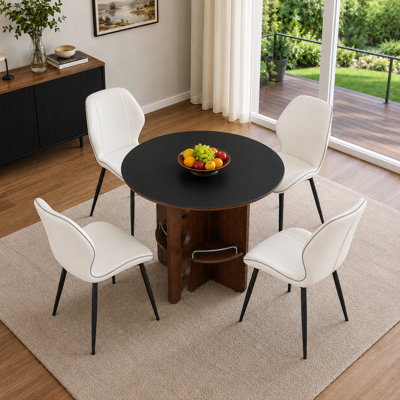 Ensemble de table de salle à manger 5 pièces, table de cuisine en pierre frittée de 35,4 po avec tablettes de rangement et chaises en cuir de polyuréthane, petit ensemble de salle à manger moderne