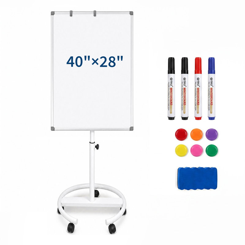 40 x 28 Inch Mobile Magnetic Rolling Whiteboard, Standing Dry Erase Board with Lockable Wheels & Height Adjustable, White for Office Classroom Home
