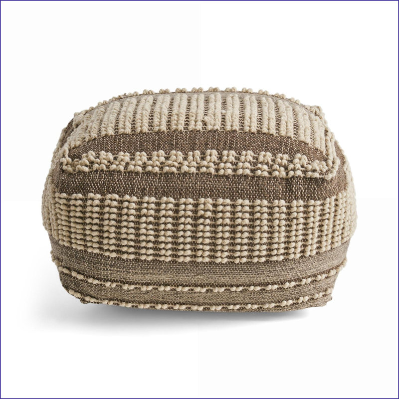 Grand pouf rustique en laine et coton brun noyer Beige | Sièges supplémentaires du salon