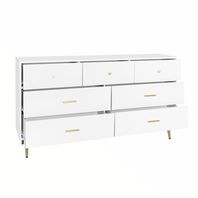 Commode 7 tiroirs avec poignée dorée