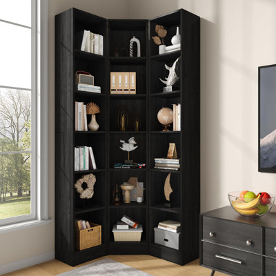 Bibliothèque d'angle à 6 niveaux avec 18 cubes ouverts, haute bibliothèque étroite 3-en-1, unité de rangement réglable pour le salon et le bureau personnel