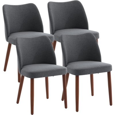 Upholstered Dining Chair with Wood Legs, Wing Backrest, Wooden Kitchen Chair with Thick Cushions by Alcott Hill