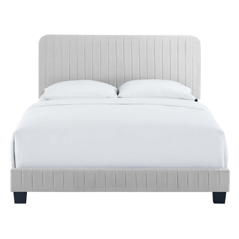 Celine Channel Tufted Performance Velvet Bed, Queen, Light Gray