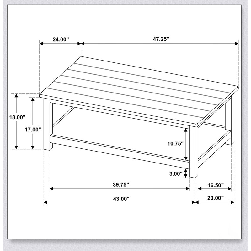 Table basse en bois blanc patiné avec tablette spacieuse Castleton