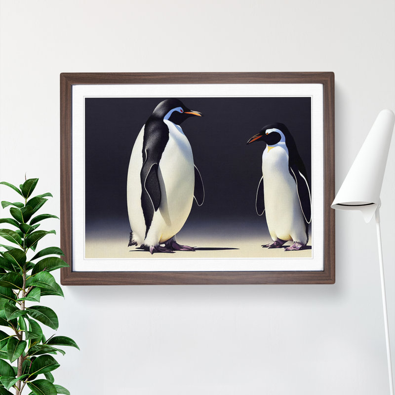 XH1022-6879X Penguins - Single Picture Frame Print, Walnut Framed, 46cm H x 64cm W x 2cm D