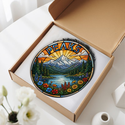 12"H Mountain Landscape Stained Glass Window Panel