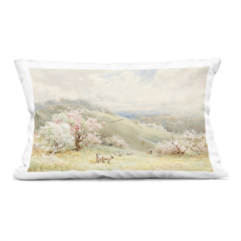 Conception de coussin décoratif Lambs Strolling Pastel Countryside