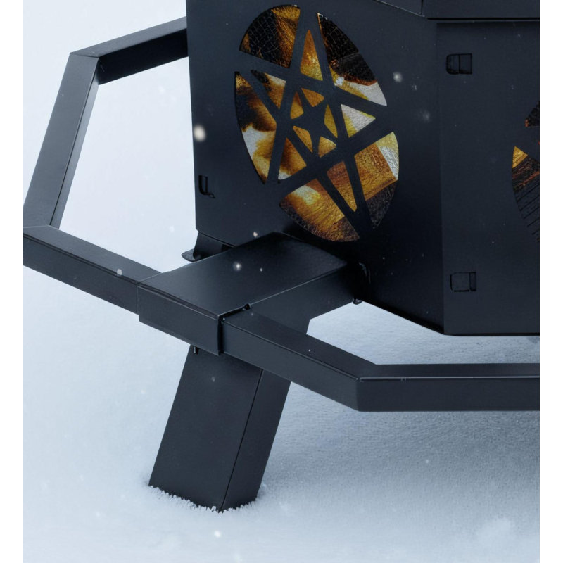 Octagonal Black Wrought Iron Fire Basin With Foot Pedal For Stability And Practicality; Five-pointed Star Ventilation Design; Designed For Burning Firewood; Suitable For Outdoor Heating And Barbecues.