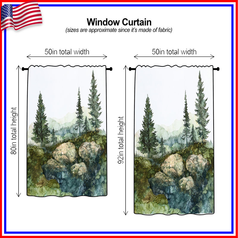 Mountain Forest Landscape Window Curtains, Nature Sheer & Blockout Curtains - 1 Panel, 50" x 80" - 1 Panel, Blocage