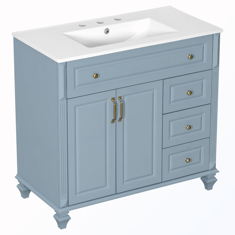 Meuble-lavabo autoportant avec tiroir rabattable, Bleu gris