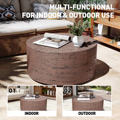 Table basse de patio en oxyde de magnésium 28 po, imperméable, pour le salon, d'extérieur, ronde, rouge rouille
