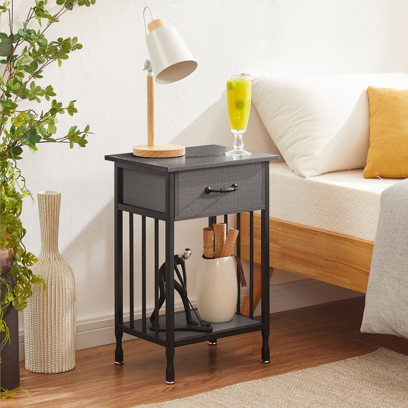 Kempst 15.7'' W Nightstand, Black/Hemp Gray, Individual