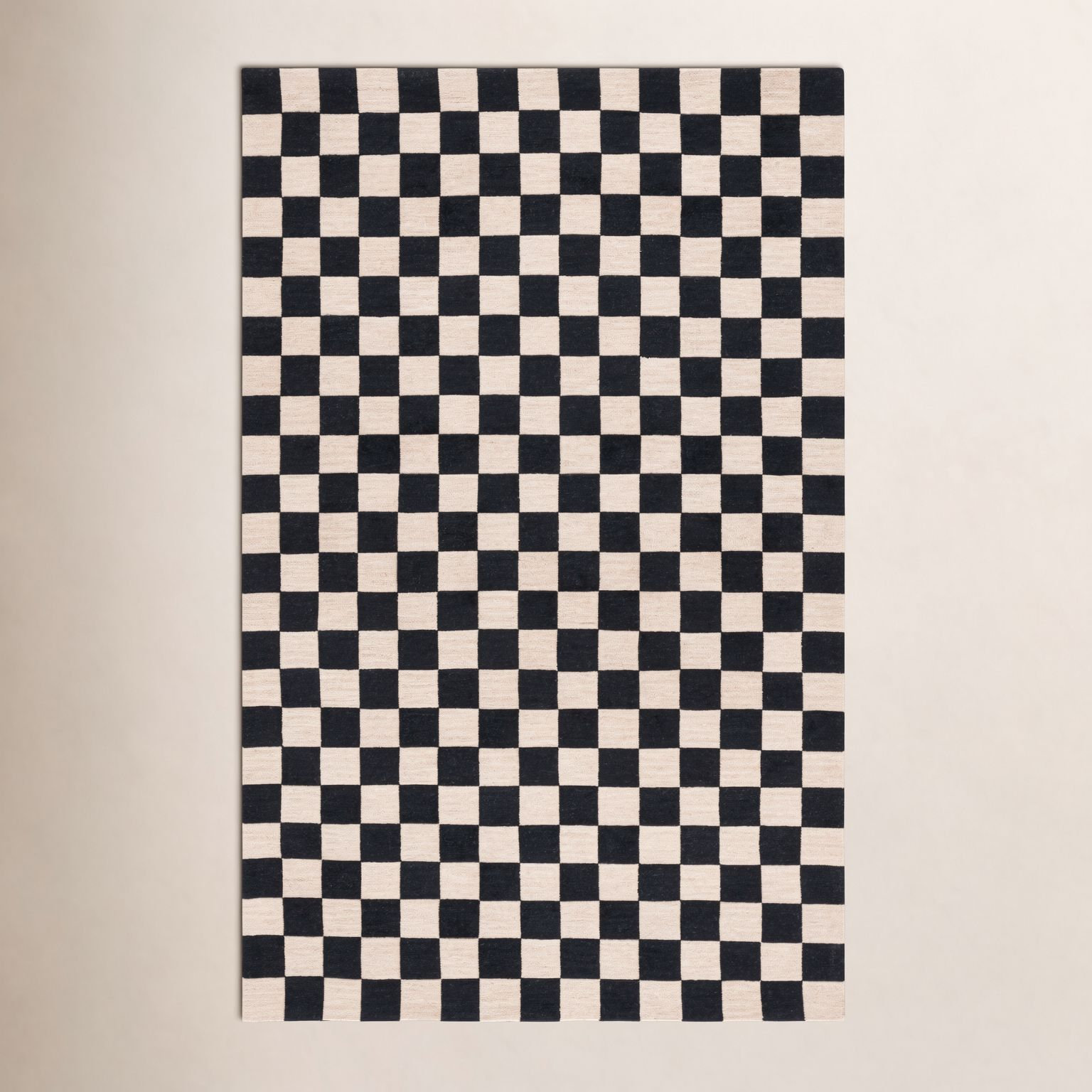 Freesia Black Beige Hand-Tufted Checkered Rug, Rectangle 4' x 6'