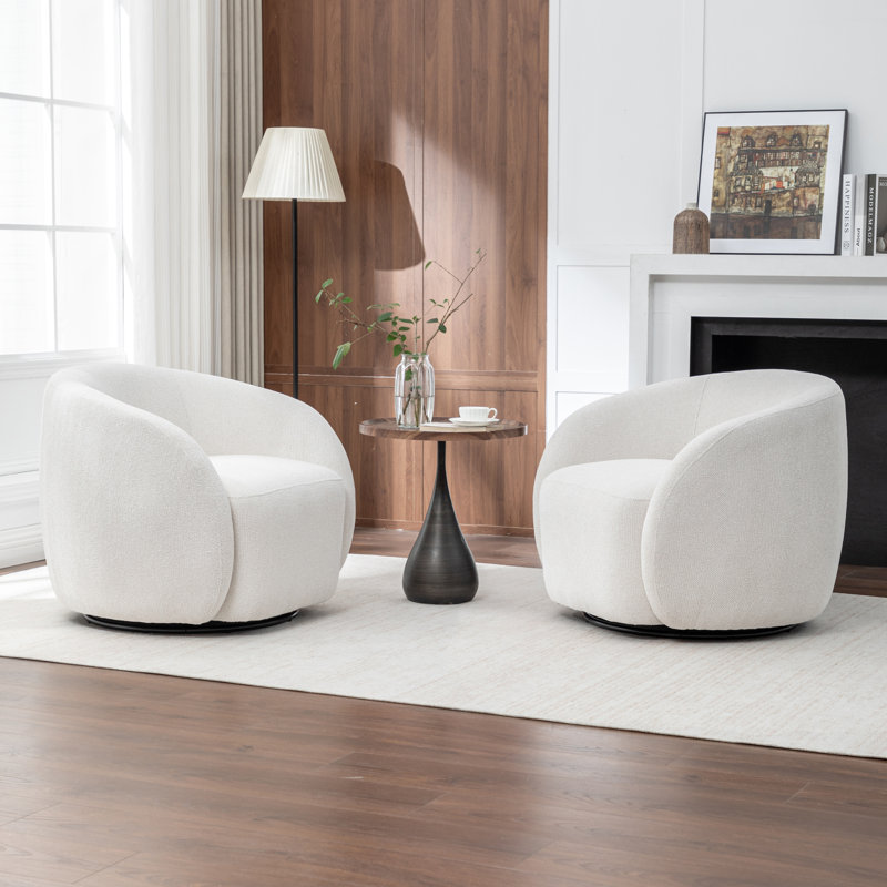 Aunna Upholstered Swivel Barrel Chair, Beige