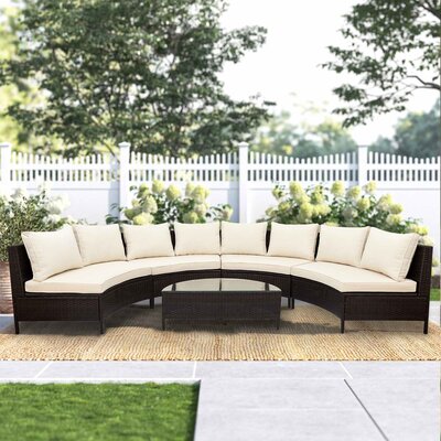 5 Piece Outdoor Rattan Curved Sectional Furniture Set Patio Seating Group With Cushions -  Latitude RunÂ®, A189A2D2A919486B8C17C9C0817AC199