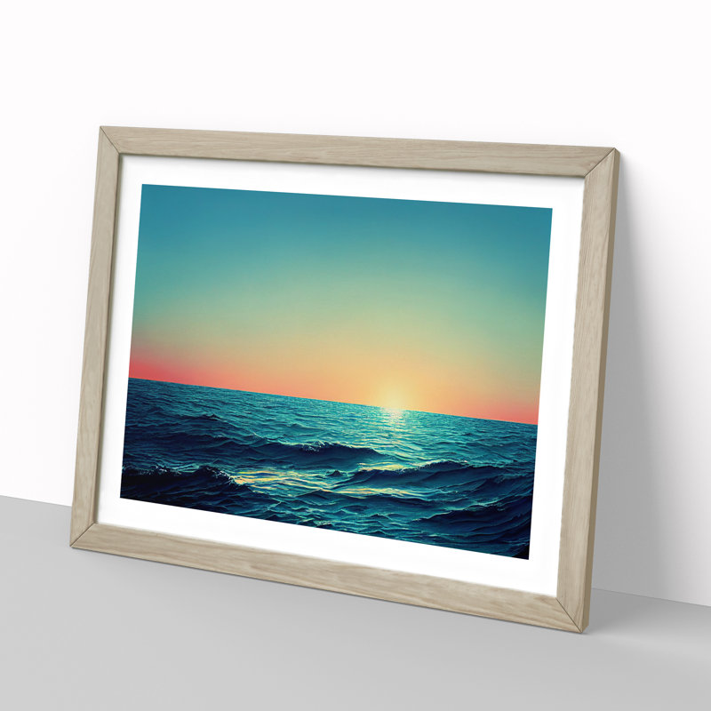 Ocean Sunset - Framed Print, 46cm H x 64cm W x 2cm D, Oak