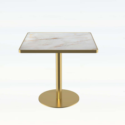 Table de salle à manger carrée moderne avec plateau en faux marbre, structure en métal robuste pour les petits espaces