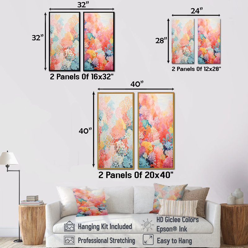 Coral Reef Barrier Expression - ensemble de 2 impressions sur toile de corail sous l'eau, Cadre flottant brun