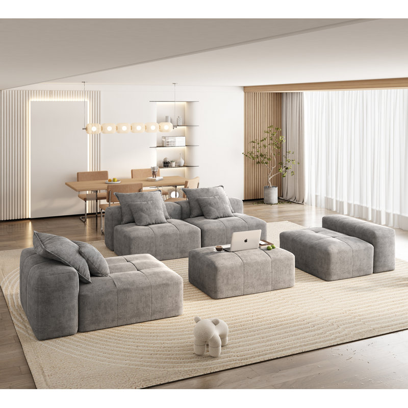 Canapé modulaire modulaire, canapé moelleux en tissu chenille, Gris chenille