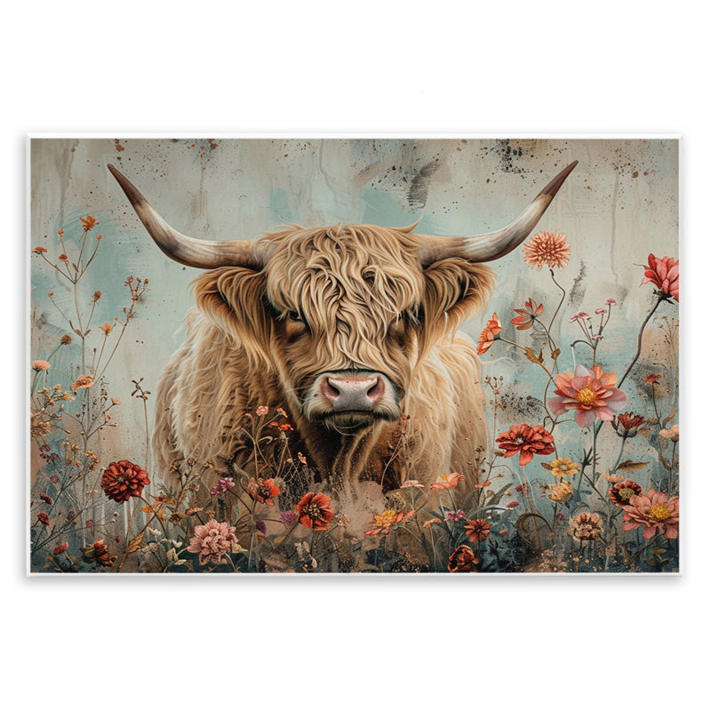  Spring Blooms Highland Cow Wall Plaque Art by LSR Design Studio, 10" H x 15" W