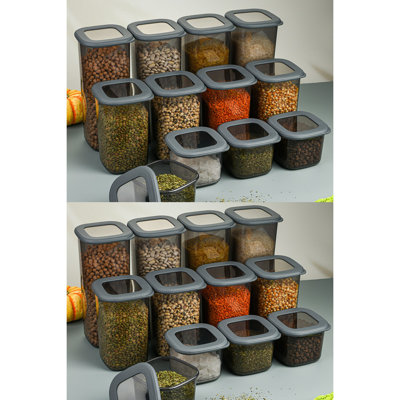 Versatile Storage Box Set (24 Pieces), Anthracite, 3 Sizes: 3.9 x 3.9 x 3.7 inches (8 Pieces), 3.9 x 3.9 x 6.5 inches (8 Pieces), 3.9 x 3.9 x 9.6 inches (8 Pieces) | 100% Plastic, Microwave & Dishwasher Safe | Perfect for Organizing Home & Office