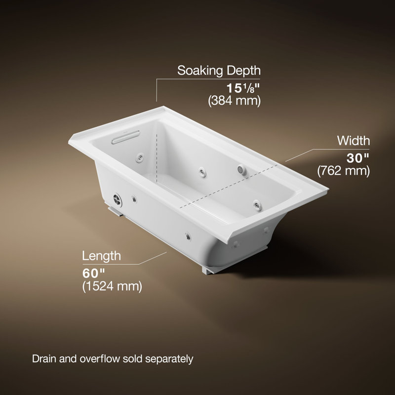 Archer® Alcove Whirlpool with Bask Heated Surface, Tile Flange and Left-Hand Drain, Left, White