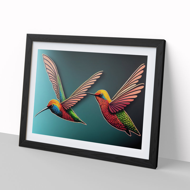 Two Hummingbirds - Single Picture Frame Print, Black, 46cm H x 64cm W x 2cm D