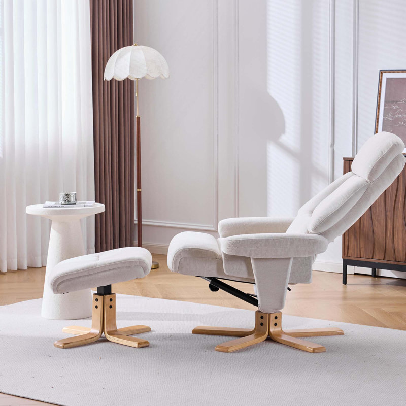 Fauteuil inclinable pivotant chauffant à 360 ° avec repose-pieds pour une utilisation multi-scène, Beige (mélange de lin)