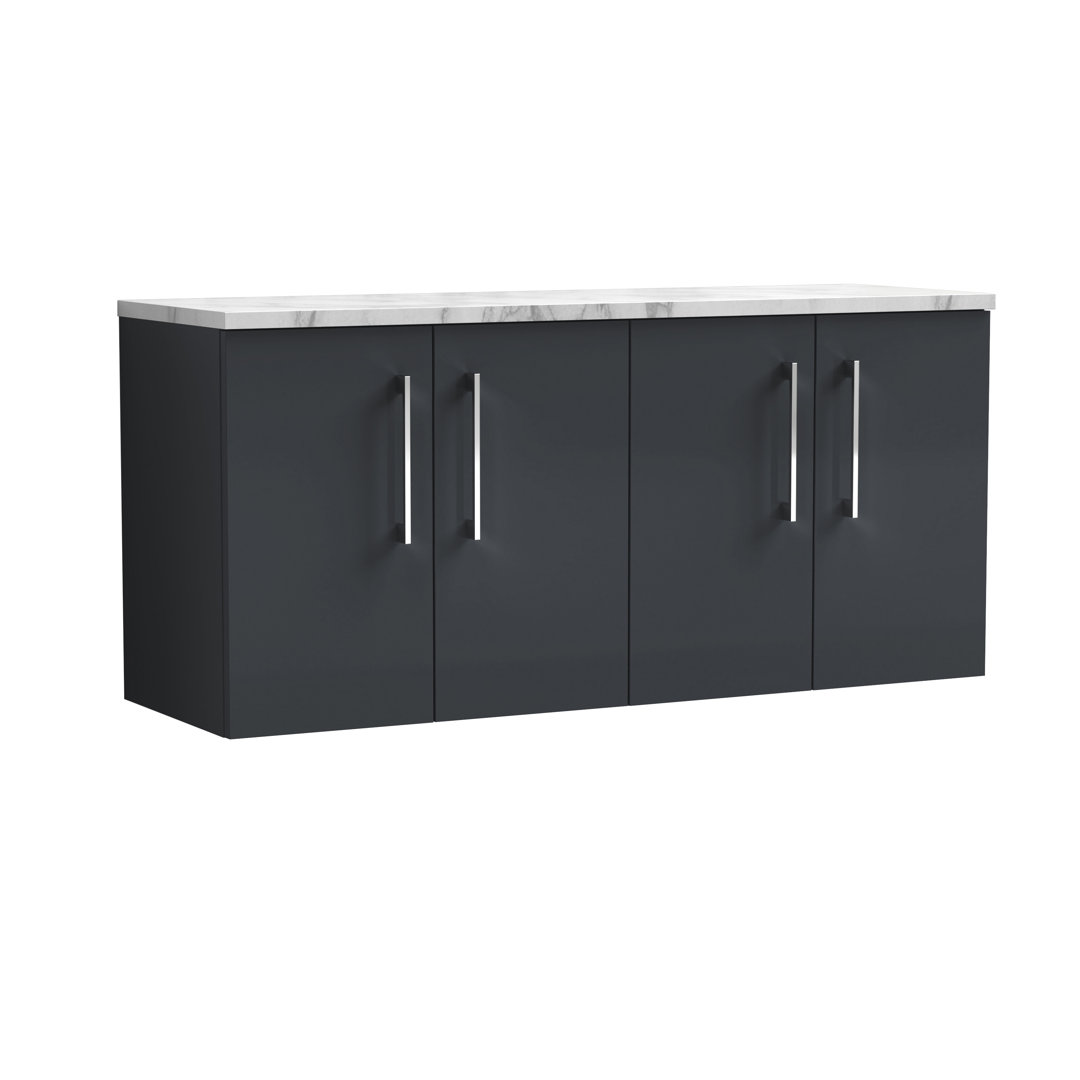 B&Q - Arno Wall Hung 4-Door Vanity Unit & Laminate Worktop In Carrera MarbleModern Counter Top Vanity Unit In Soft Black - Image 2