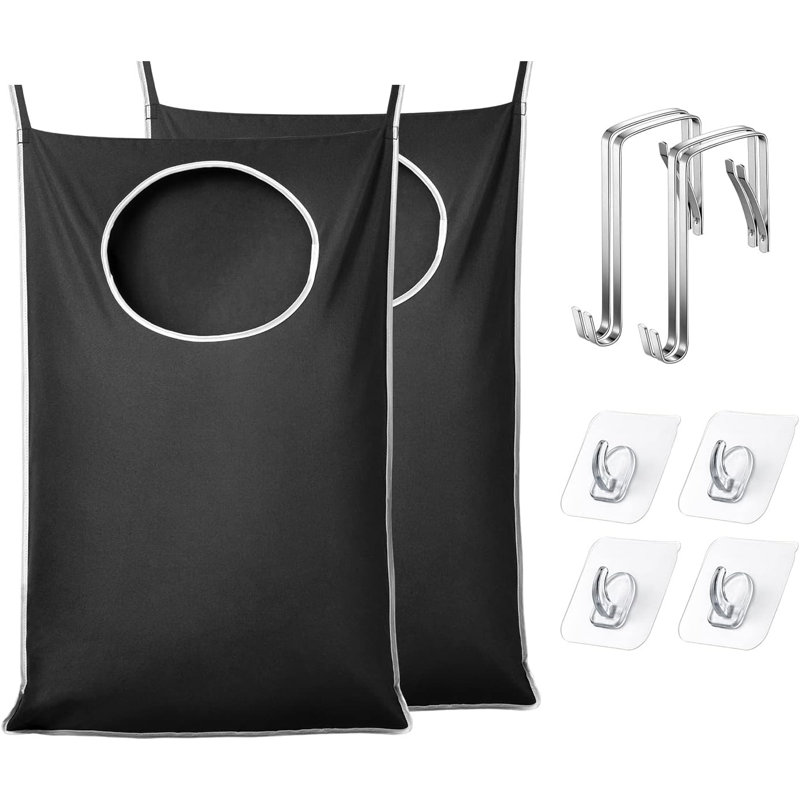 2 Pack Door Hanging Laundry Hamper, XL Hanging Bag With Large Opening And 2 Hooks For Whole Family - 36.5X22.5 Inch - Black (2Pack)