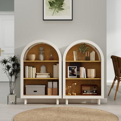 Table de chevet arquée à 3 niveaux avec tablettes, armoire de chevet en bois blanc de 24 pouces pour le rangement et la présentation de la chambre à coucher