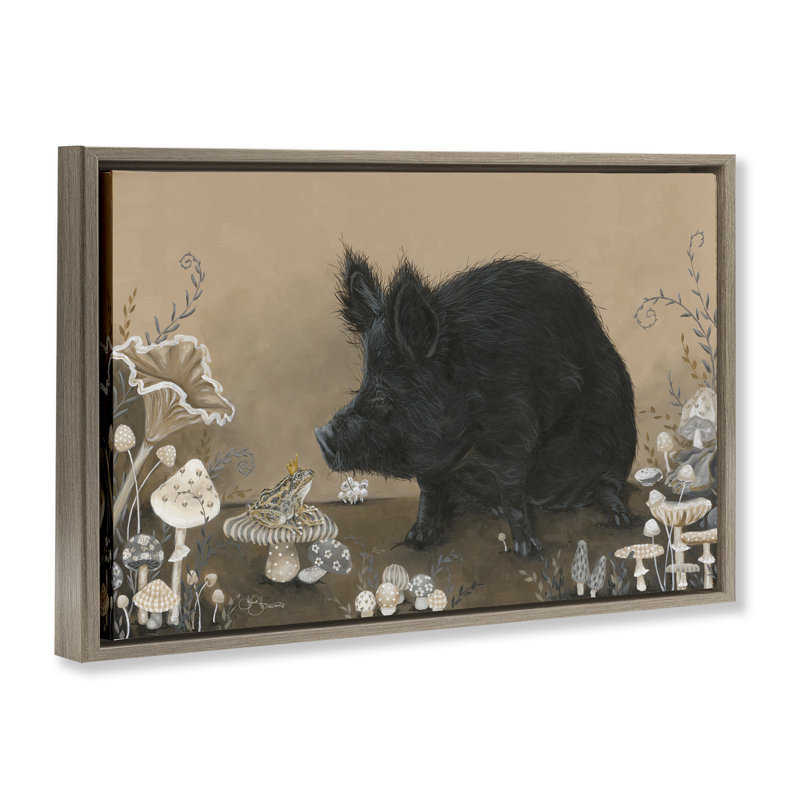 Toile Hog & Frog avec champignons par Hollihocks Art, H 17 po x l 25 po, Cadre flottant orme Montalcino