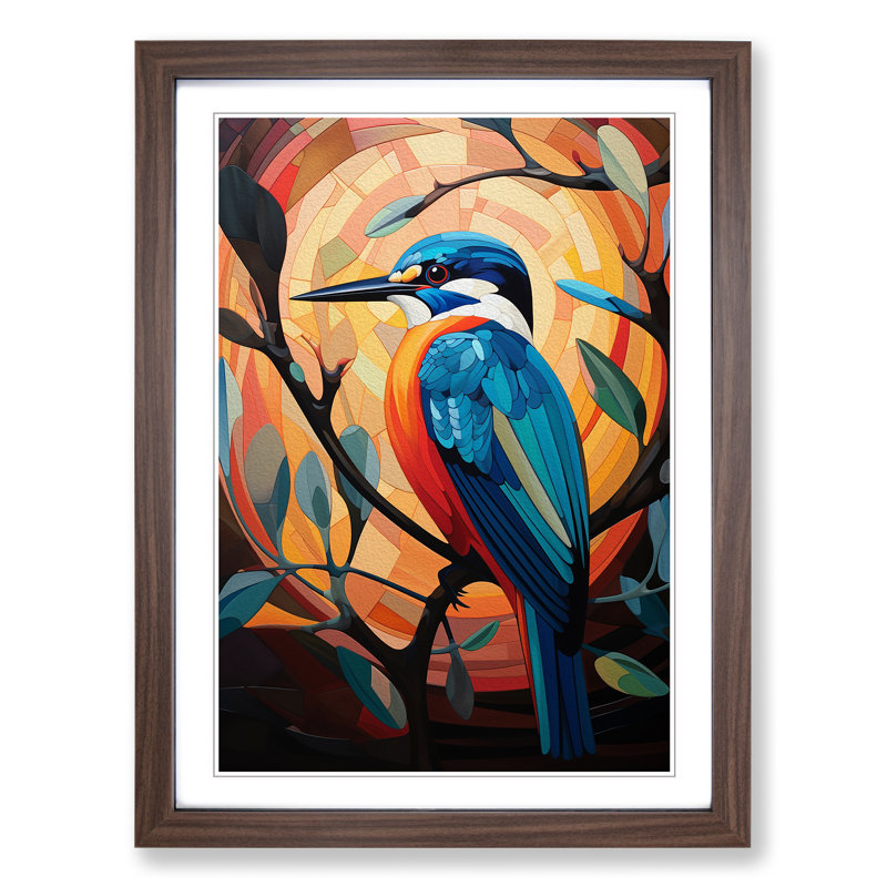 Kingfisher Constructivism No.2 - Single Picture Frame Print on Wood, Walnut , 46cm H x 34cm W x 2cm D