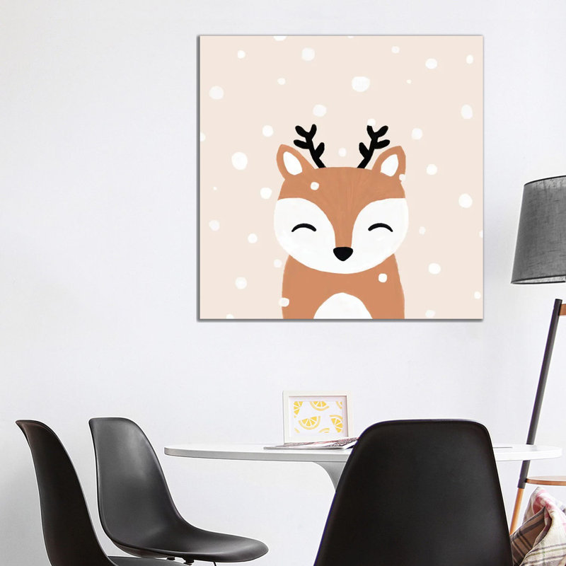 « Snow & Deer » par Orara studio, reproduction d’art, Pas de tapis, H 37 po x l 37 po x P 1,5 po, Toile tendue