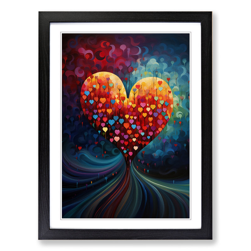 Love Heart Orphism - Single Picture Frame Print on Wood, Black, 46cm H x 34cm W x 2cm D