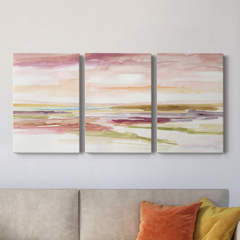 Spectrum Sunset I - ensemble de 3 peintures sur toile tendue, H 18 po x l 36 po x P 1 po