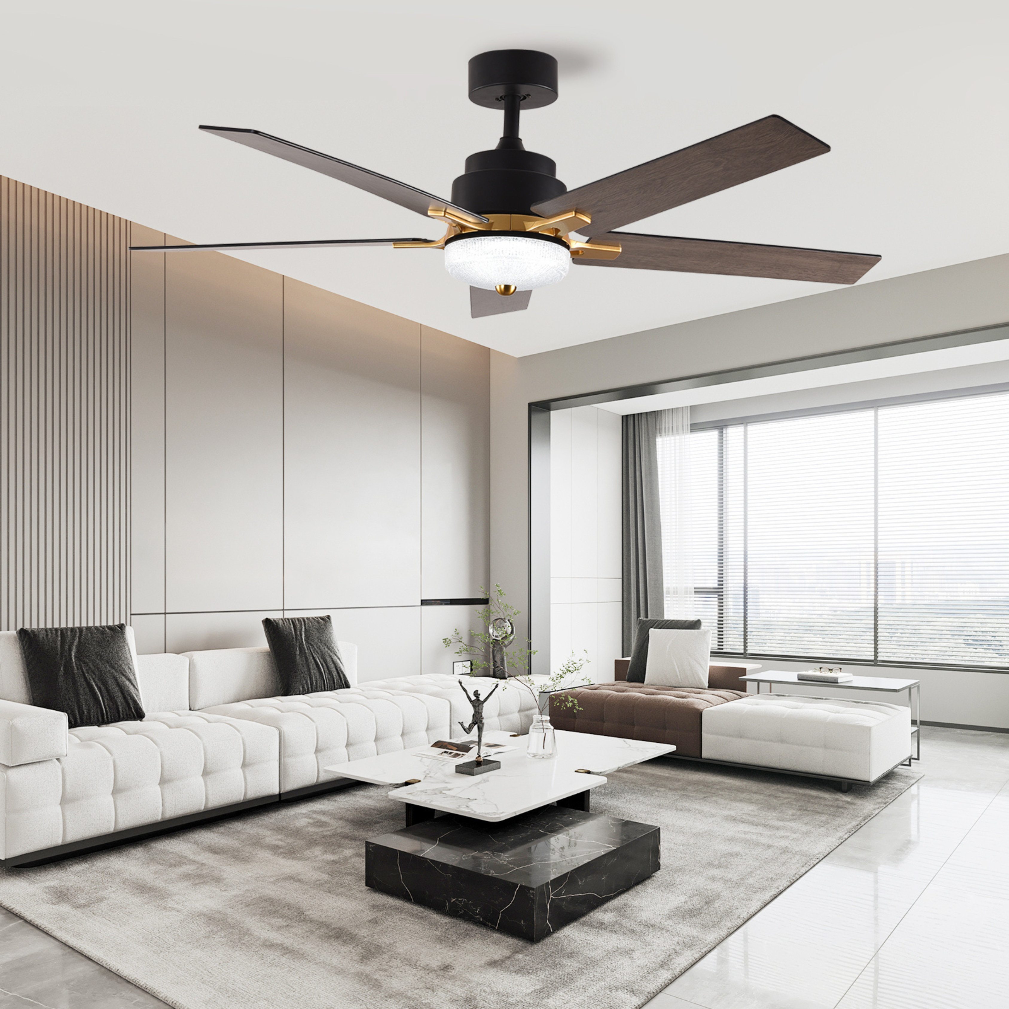 Emilo 52 Inch Downrod Modern 5 Blades Ceiling Fans with Lights Remote  Control for Bedroom, Living Room
