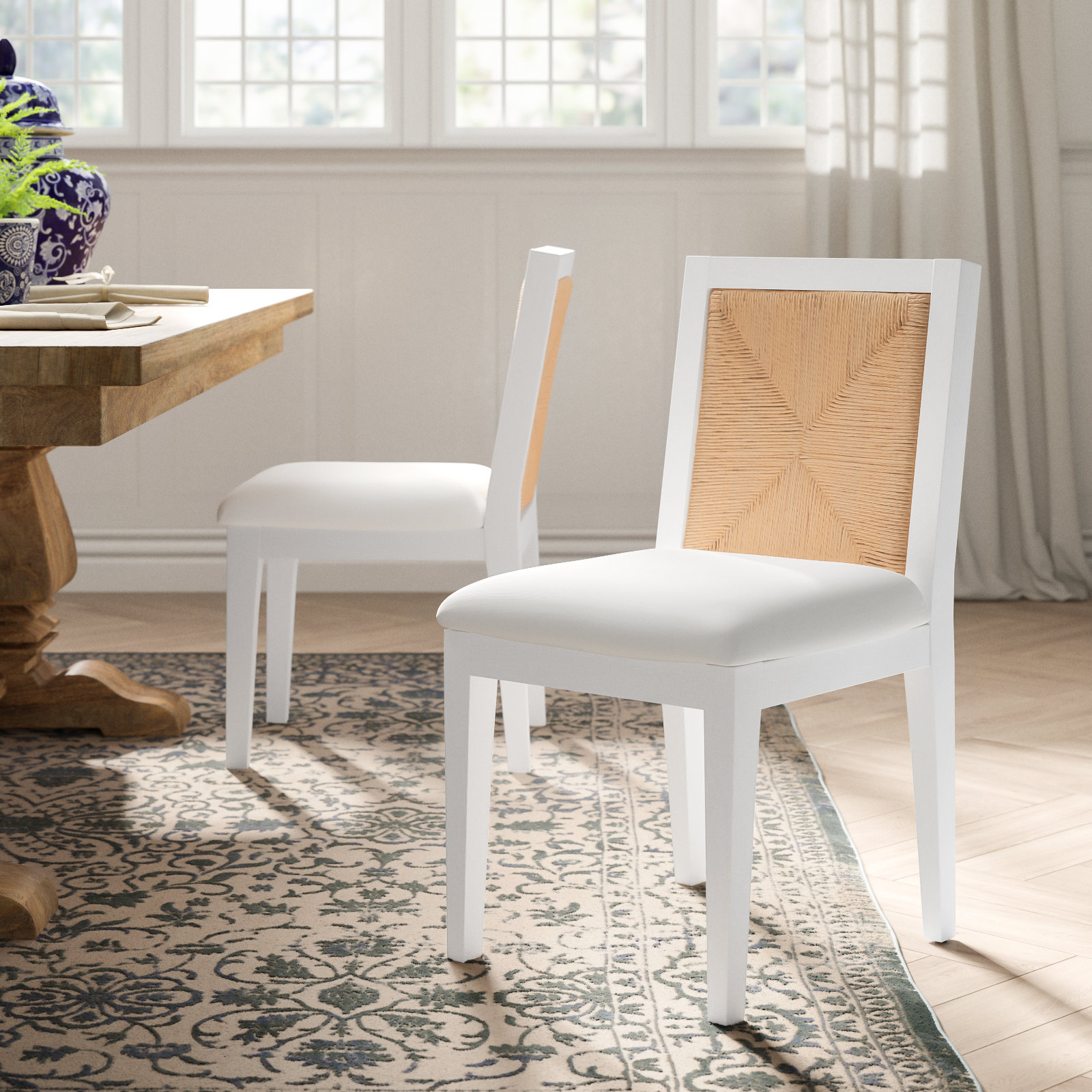 Hudgins Linen Oak Dining Armchair, White