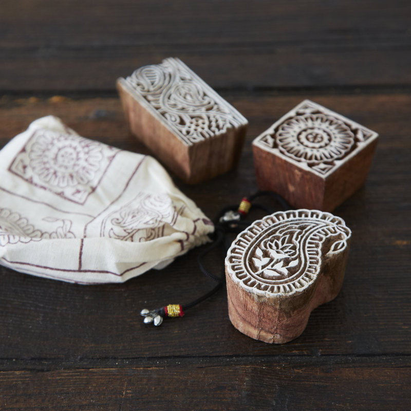 Three Assorted Design Wooden Printing Blocks